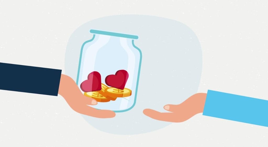 Hands exchanging jar of hearts
