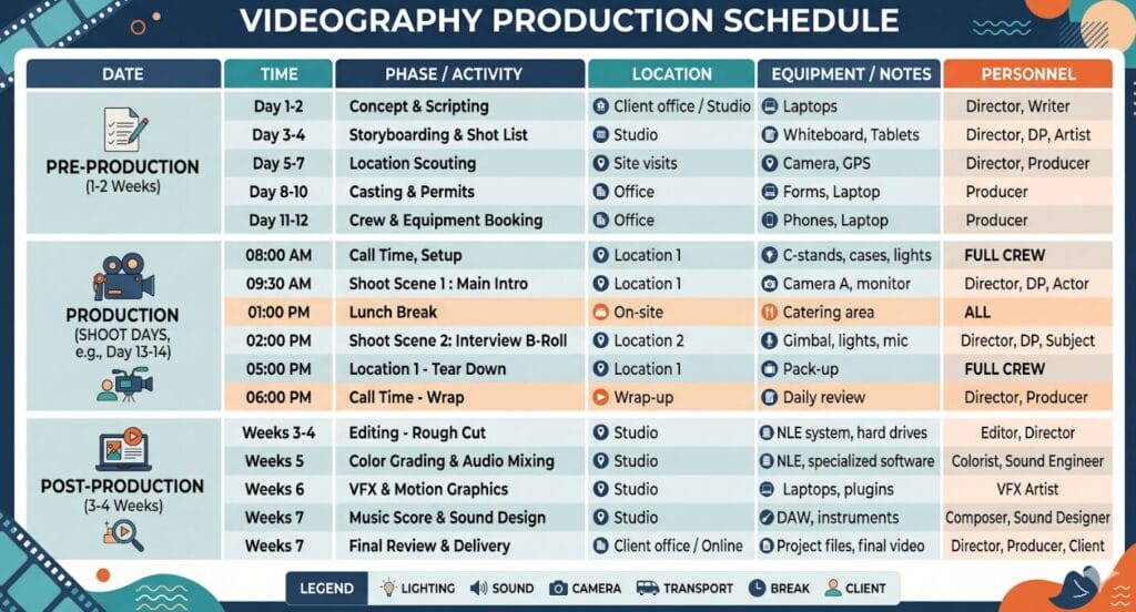Videography Production Schedule Example graphic