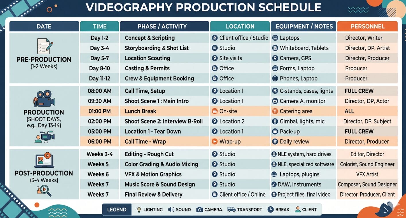 Videography Production Schedule Example graphic