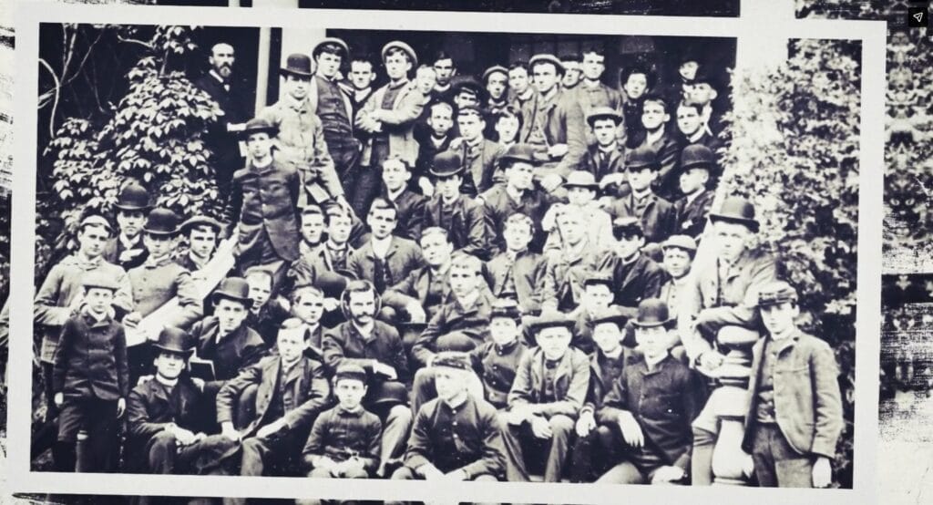 Historical group photo of students at the Hill School