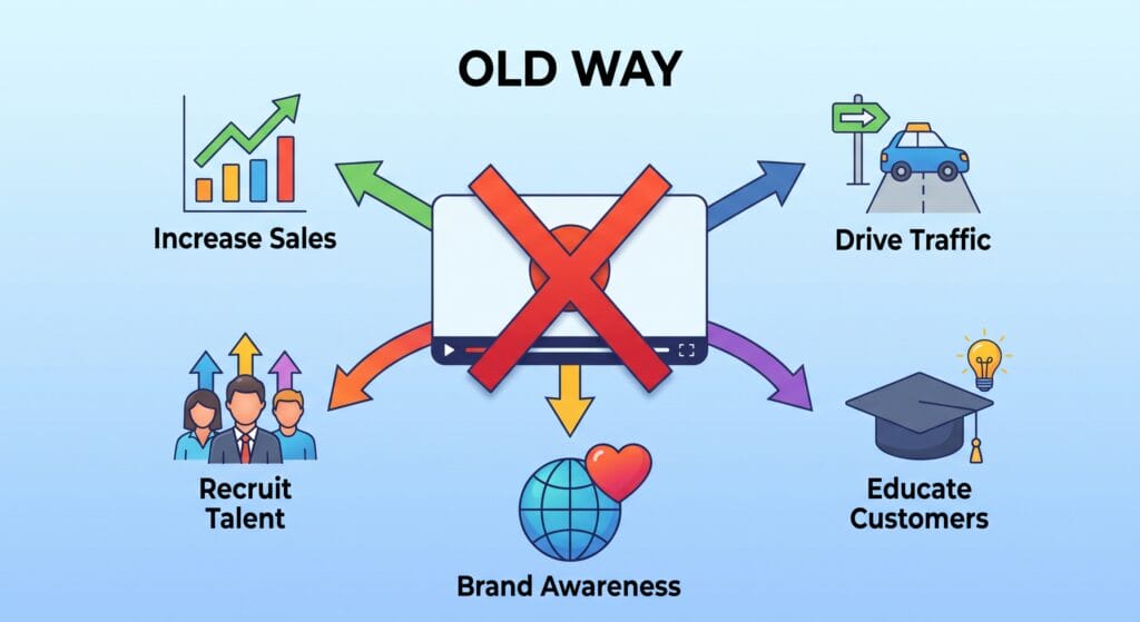 Old marketing strategies with crossed-out screen